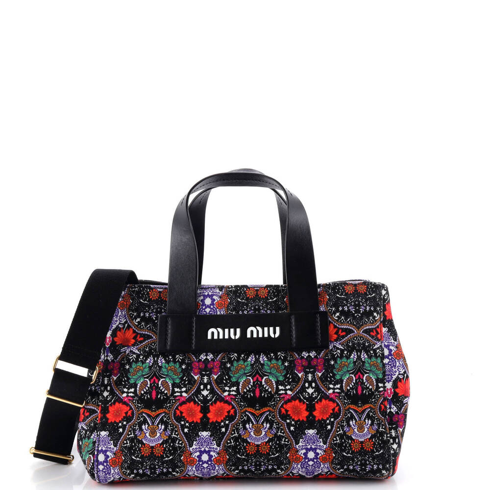 Miu Miu Mini Logo Convertible Canapa Tote Printed Canvas